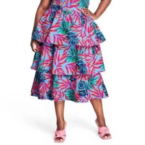 Tabitha Brown Skirt Womens 1X Midi Tropical Floral Tiered Resortwear Cruise